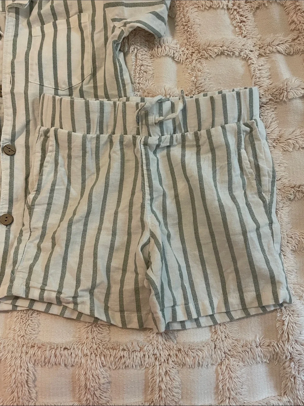 7 For All Mankind White Top with Sage Green Stripes